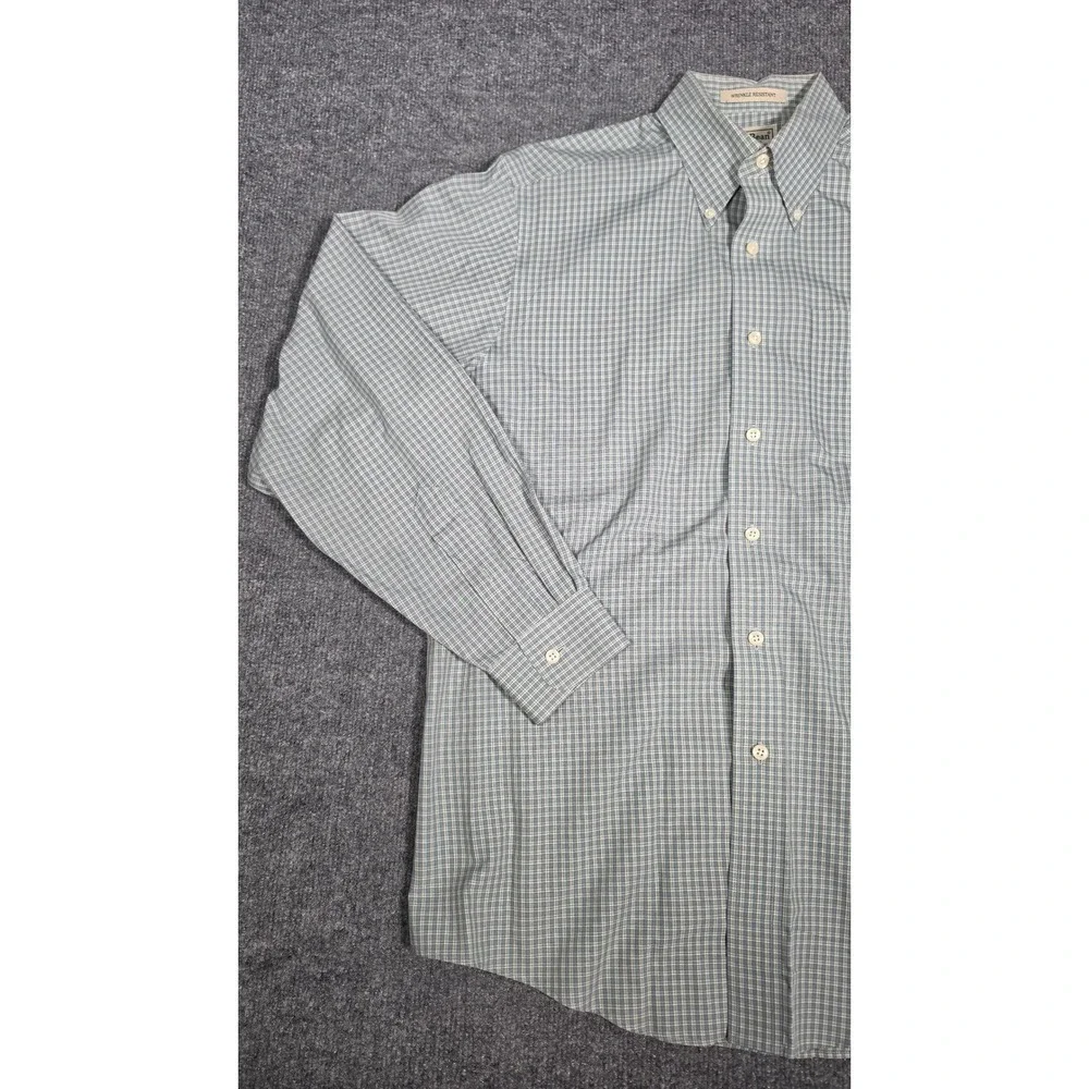 LL Bean Mens Wrinkle Resistant Button Down Shirt‎ Green Blue Check M-Reg 0WT48